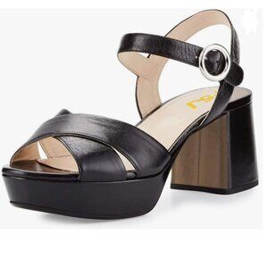 FSJ Black Peep Toe Chunky High Heels Platform Sandals Ankle Strap Summer Shoes